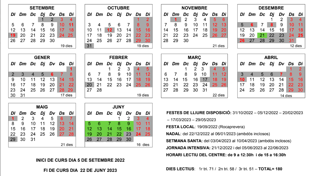 primària calendari